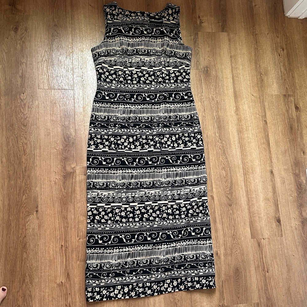 Vintage Sag Harbor Y2K Black And Tan Square Neck Maxi Dress Size 10